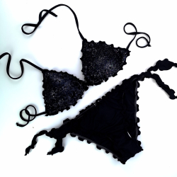 Triangle Bikini Paillettes Black Bikini Bottom