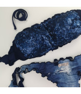 Bandeau Bikini Paillettes Sapphire Blue Brazilian Jeans Bottom