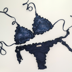 Triangle Bikini Paillettes Sapphire Blue Brazilian Bottom