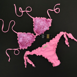 Triangle Bikini Paillettes Pink Barbie Brazilian Bottom