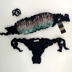 Bandeau Bikini Paillettes Black Samoa Brazilian Bottom