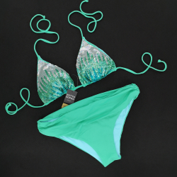 Triangle Cup C D Bikini Paillettes Jade Green Classic Bottom 5cm High