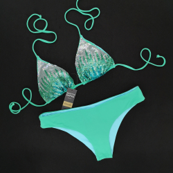 Triangle Cup C D Bikini Paillettes Jade Green Classic Bottom