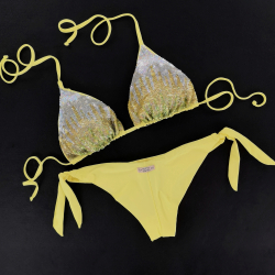 Triangle Cup C D Bikini Paillettes Lemon Brazilian Bottom