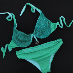 Wired Bra Cup C D Paillettes Jade Green Classic Bottom 5cm High