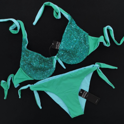 Wired Bra Cup C D Paillettes Jade Green Bikini Bottom