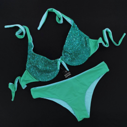 Wired Bra Cup C D Paillettes Jade Green Classic Bottom